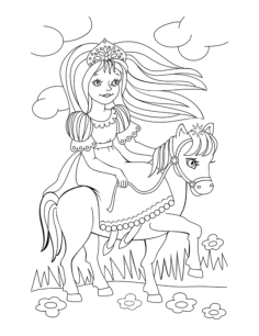 Princess Riding Horse Flowers Coloring Pdf, Free Vectors File
